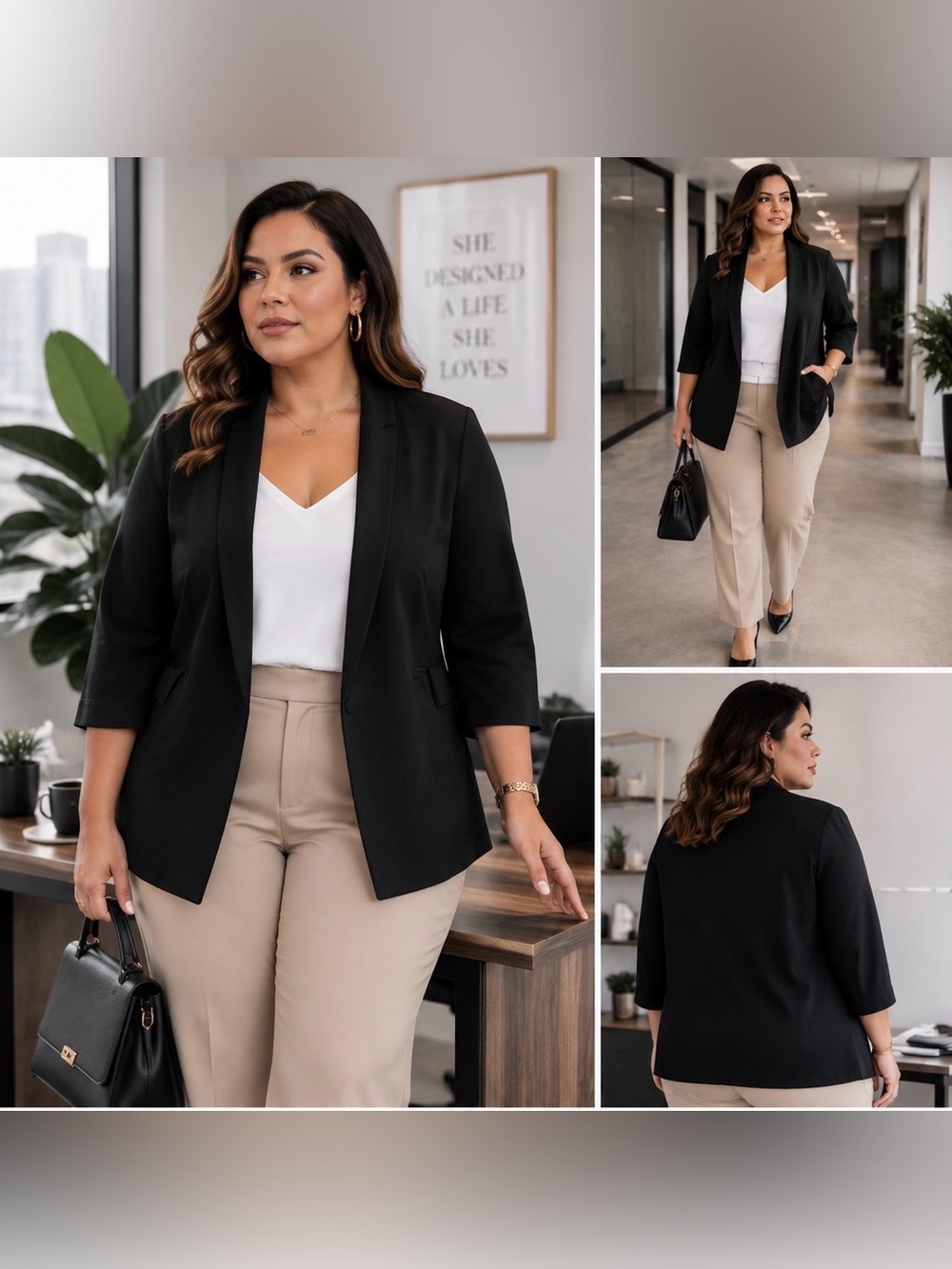 NWT Plus Size 2X Black Stretch Blazer Open Front Career Office Jacket